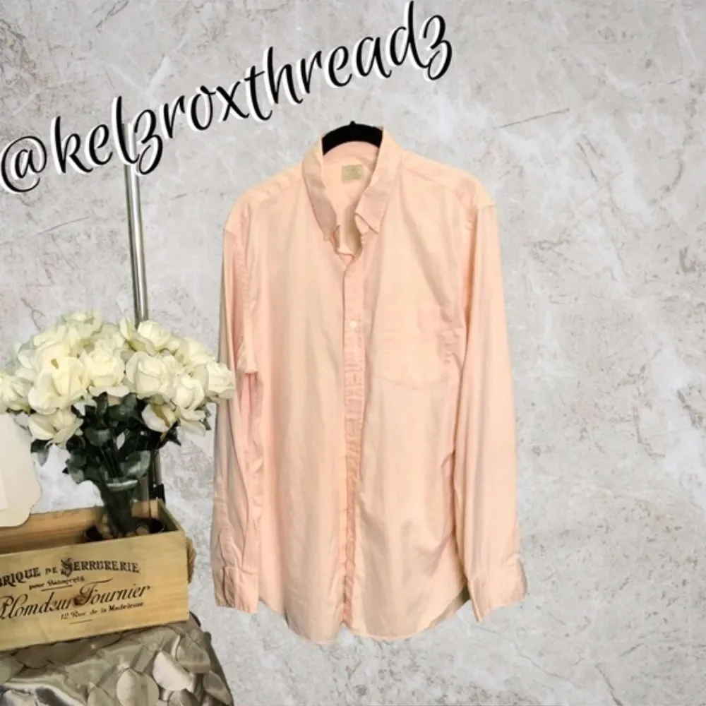 3/$50 J.Crew Poplin Cotton Peach Orange Button-Up Dress Shirt Mens 15 Medium